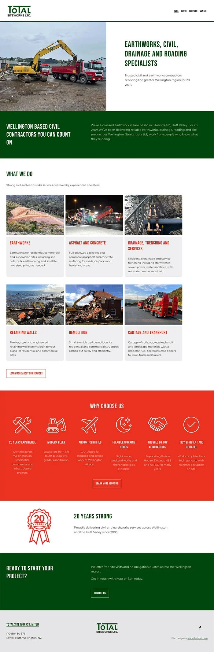 Construction website homepage design NZ