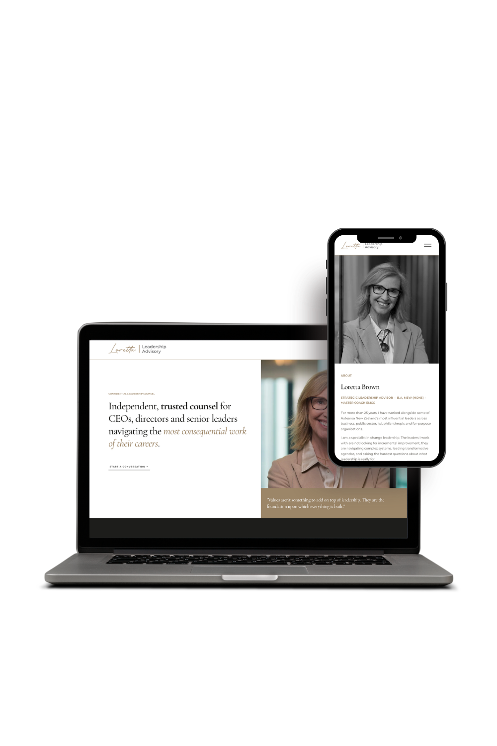 Business and leadership mentor website on screens