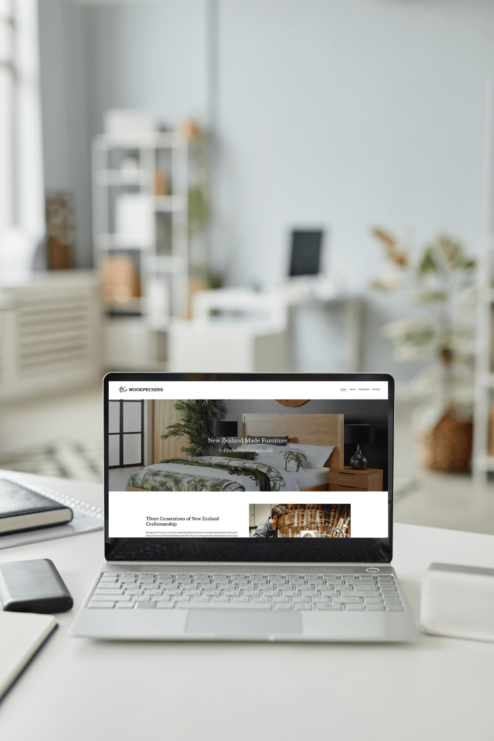 Woodpecker furniture website on screen
