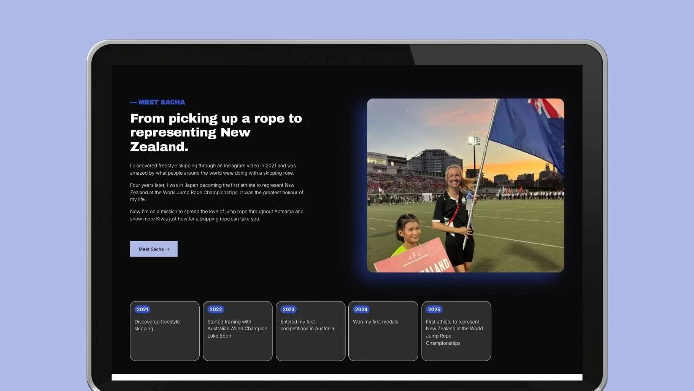 Bright blue and black sporting website on screen nz