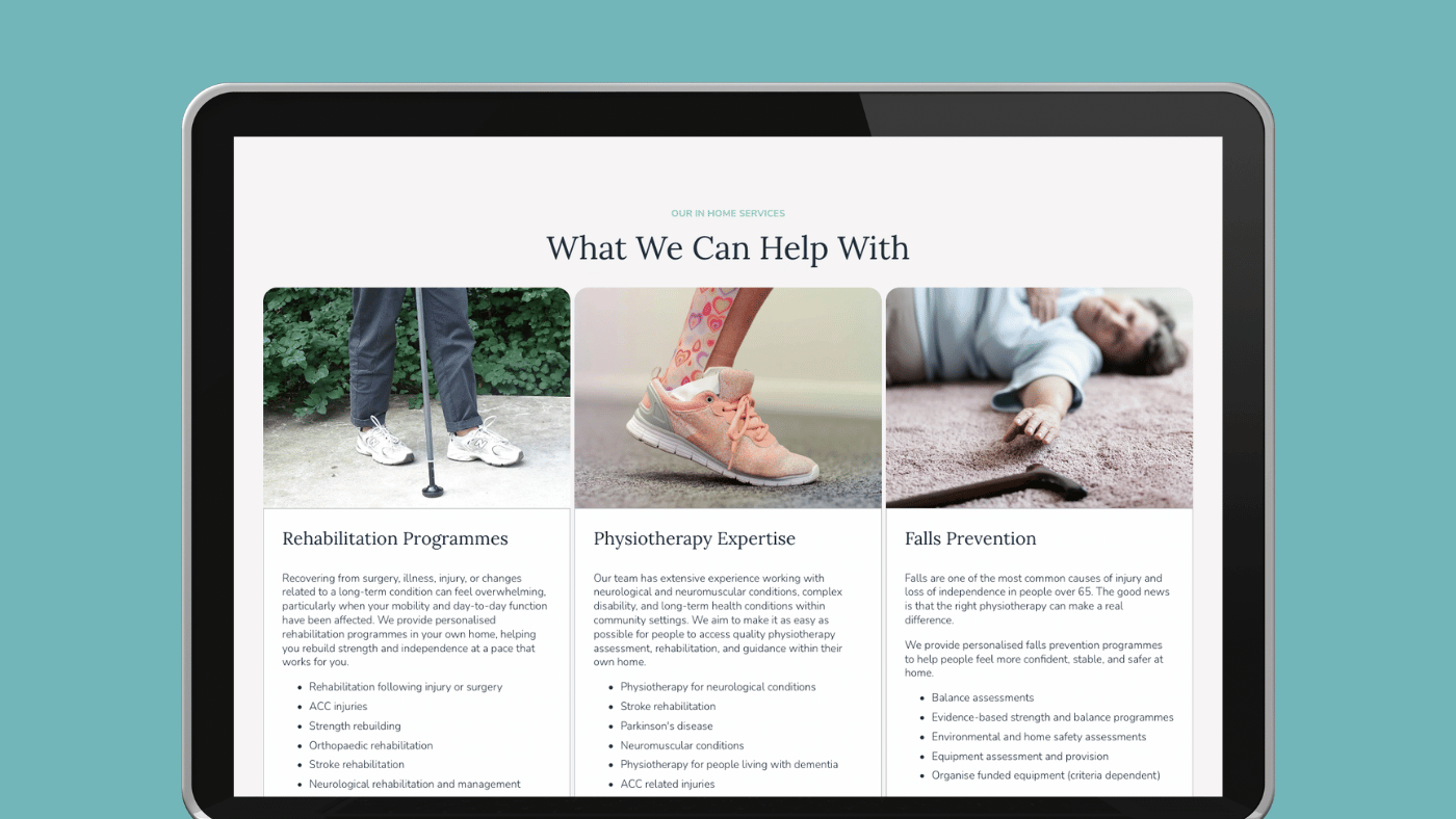 Physiotherapist website design NZ