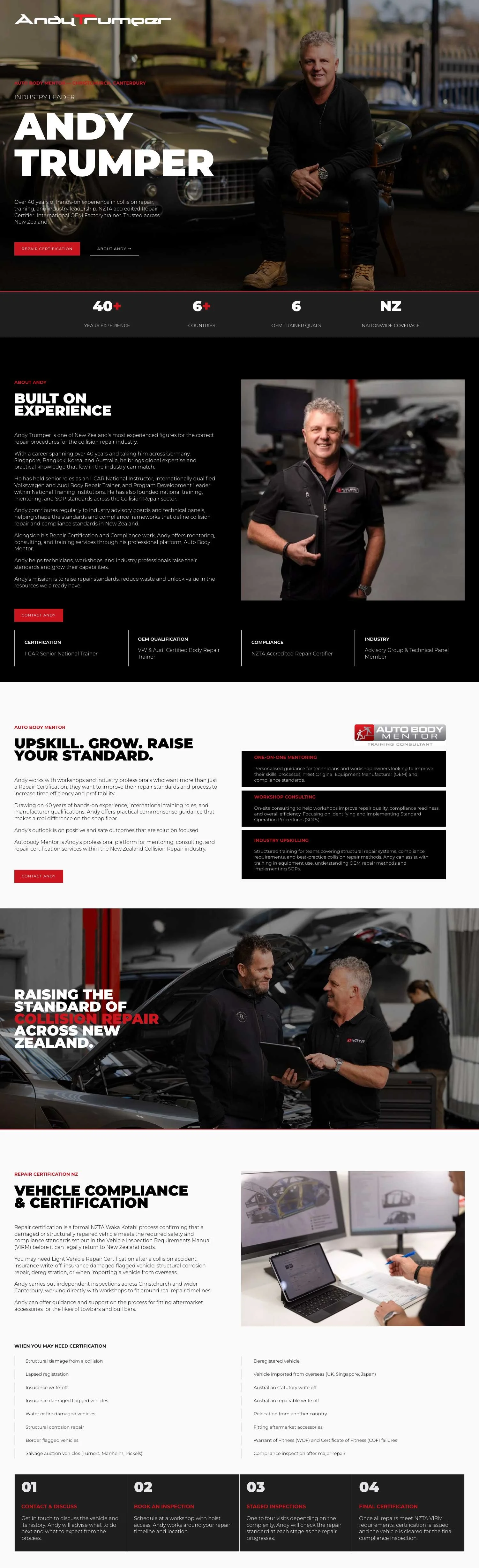 Masculine design personal branding website for autobody repair specialist nz