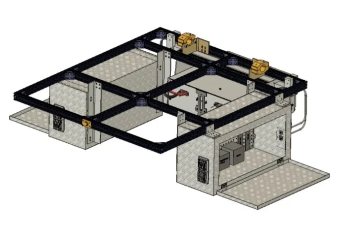super structure CAD model with port and starboard boxes open