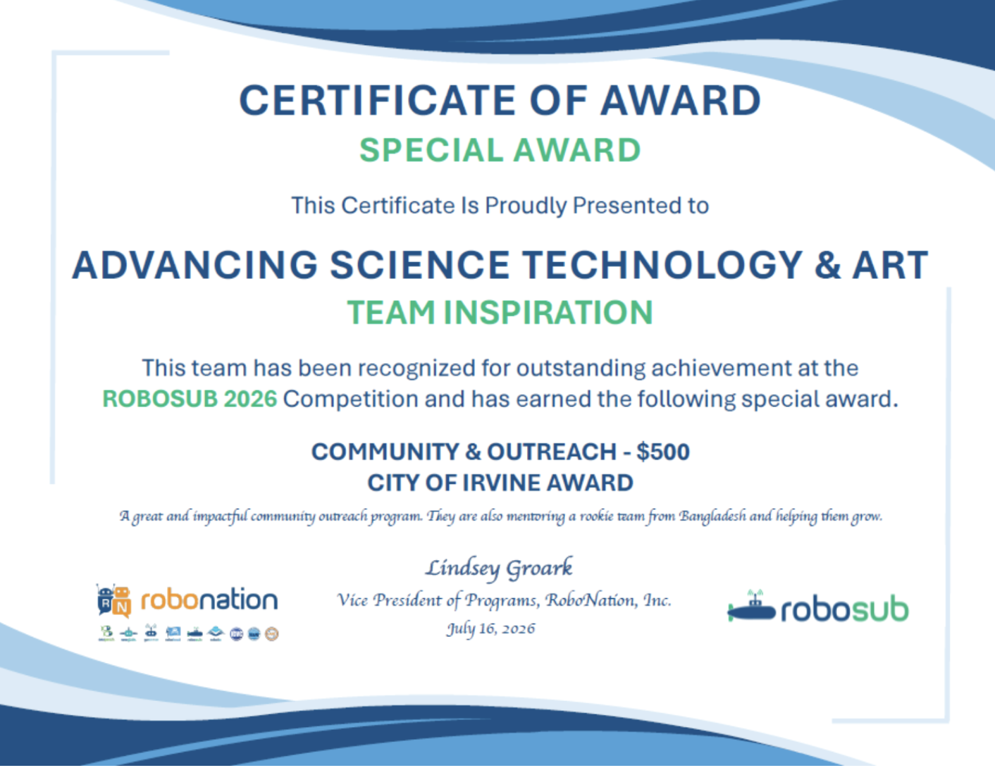 community & outreach award