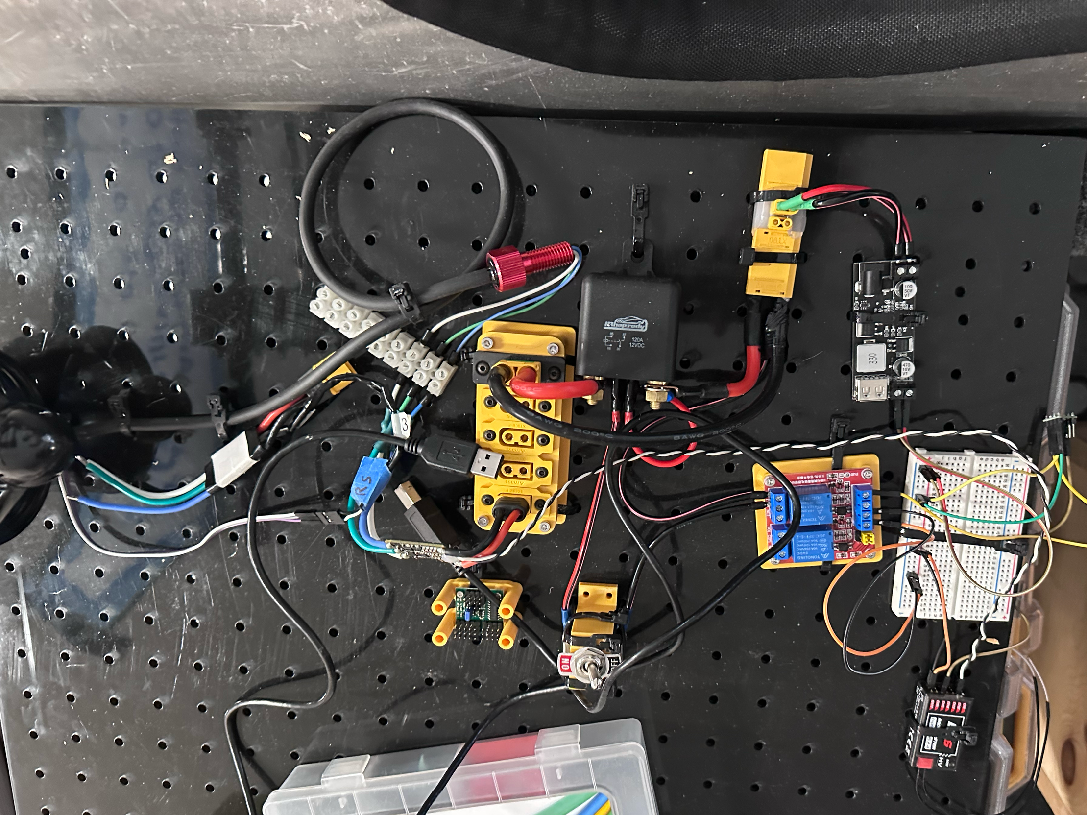 top view of bench top testing electrical board