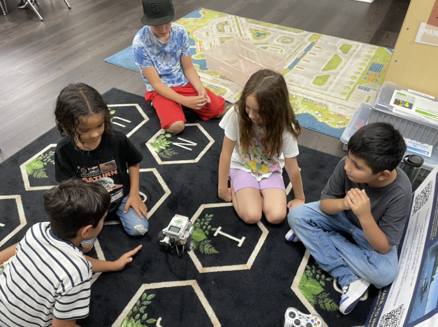 kids with lego robot