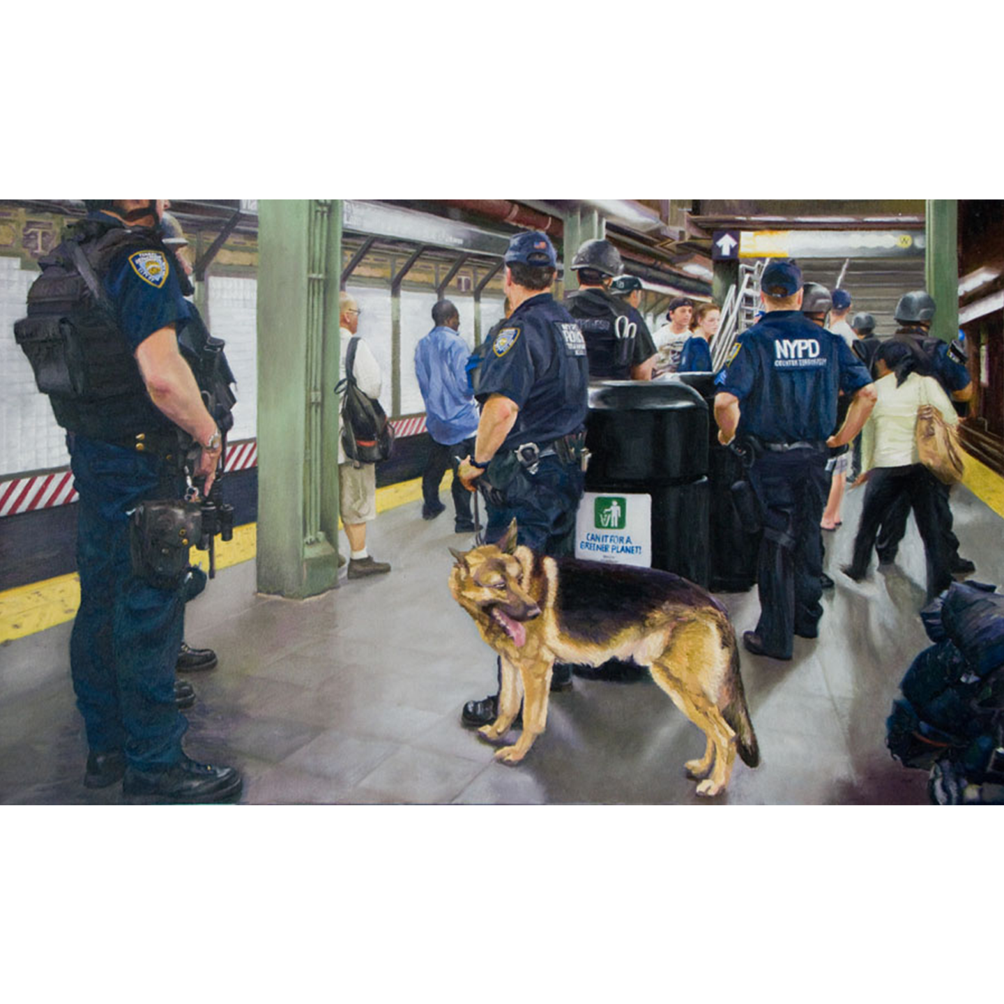 Times Square Station, oil & cold wax on canvas, 27 x 45 in. $7,000