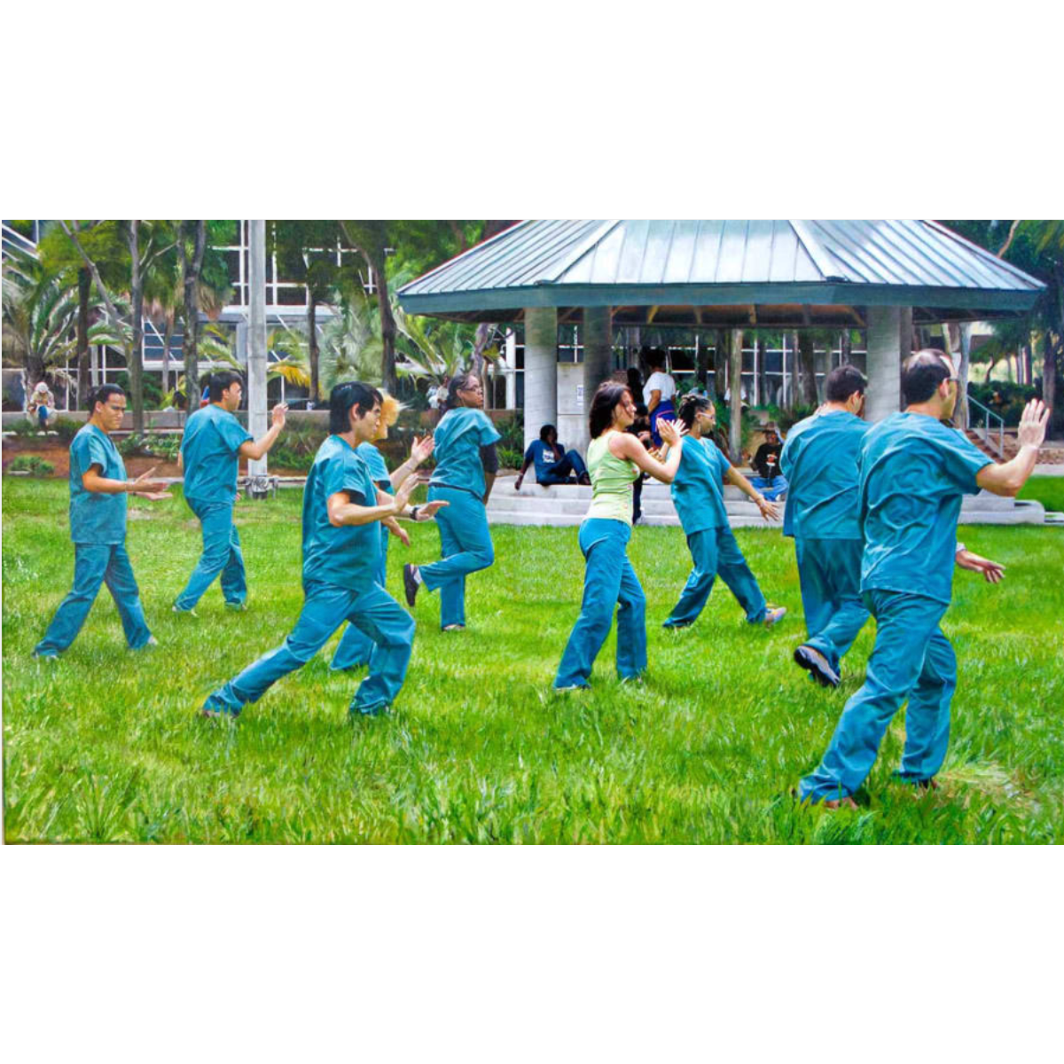 Tai Chi Scrubs, oil on canvas, 26 X 44 in., $7,000