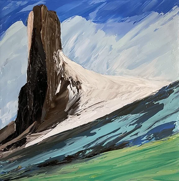 Yampa, oil, alkyd, cold wax on canvas 16""x16"