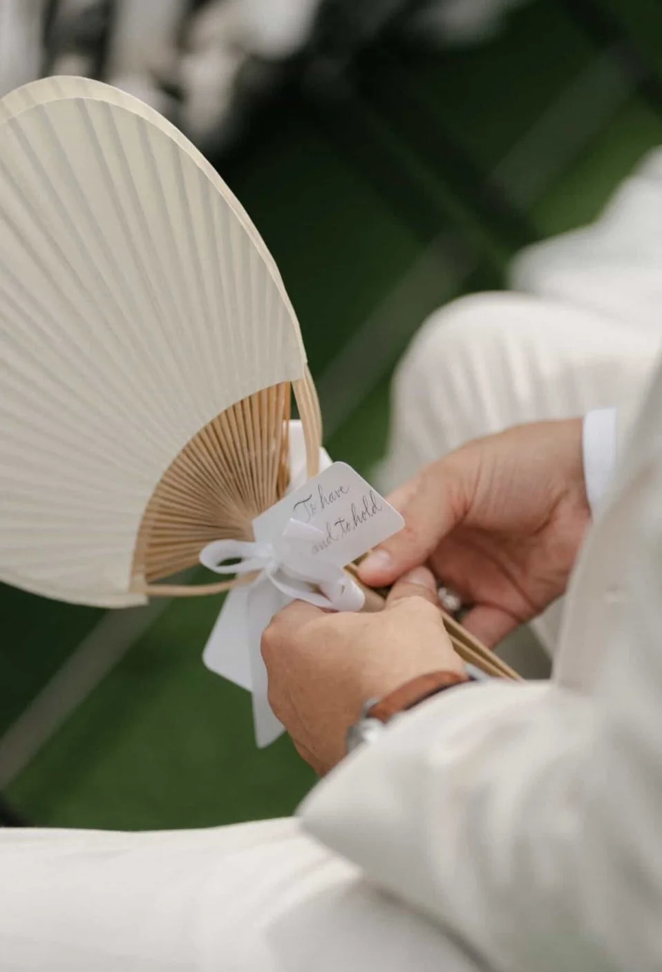 wedding calligraphy on fans for summer wedding