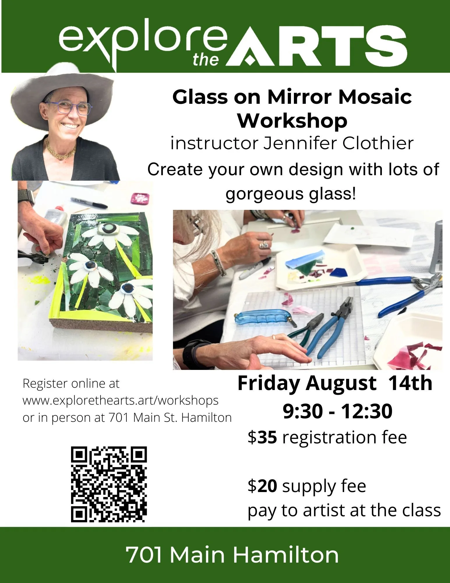 Glass Mosaic on a mirror workshop Friday August 14