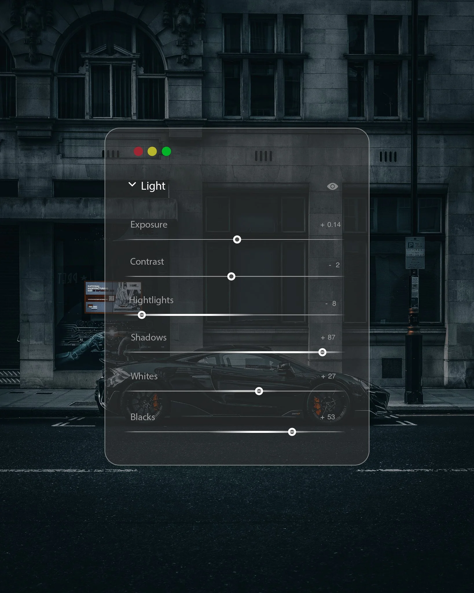 Creating an editing UI element to show some of my edit settings.