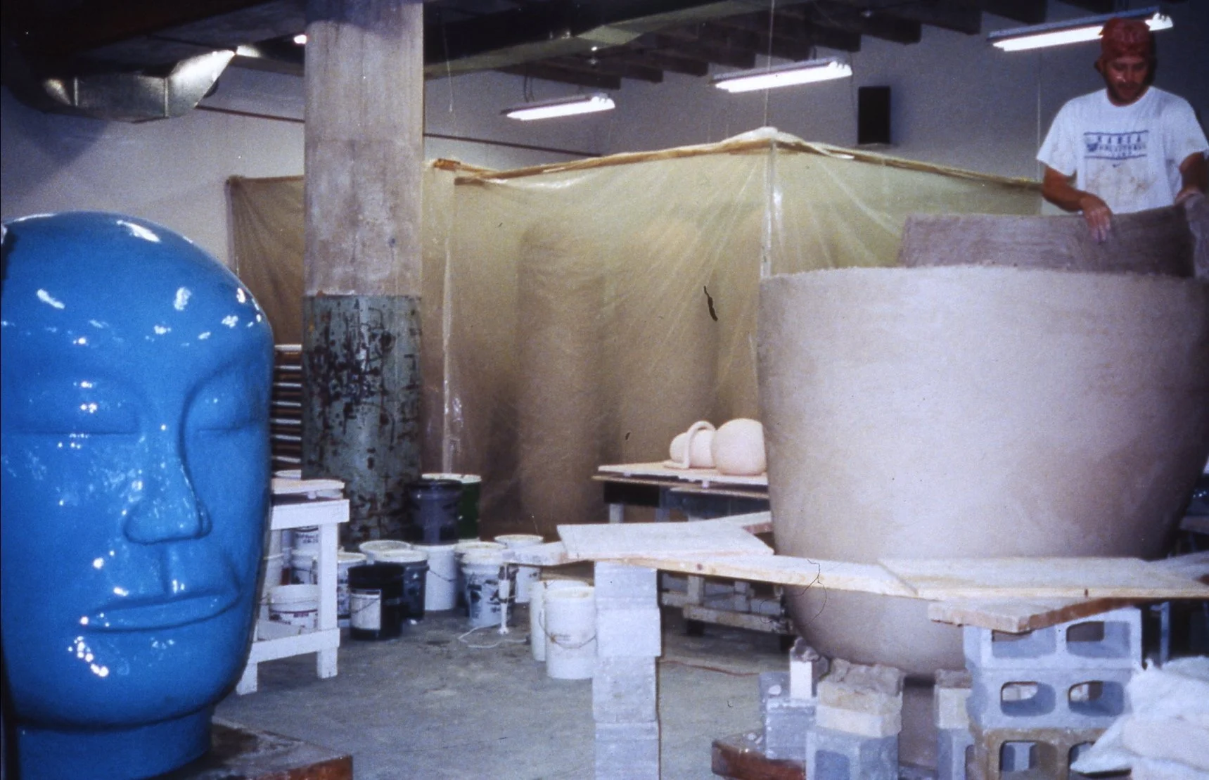 Shelby, drying tent and slabs,2002.jpg