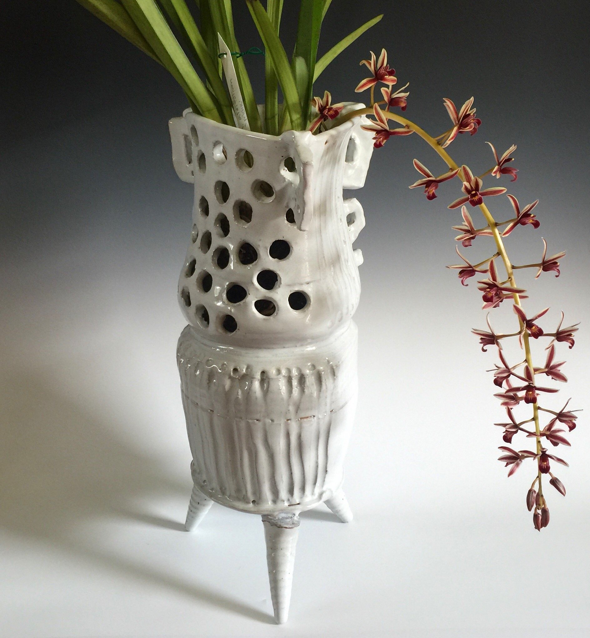Tri-pod vase w_ Cymbidium Orchid.JPG