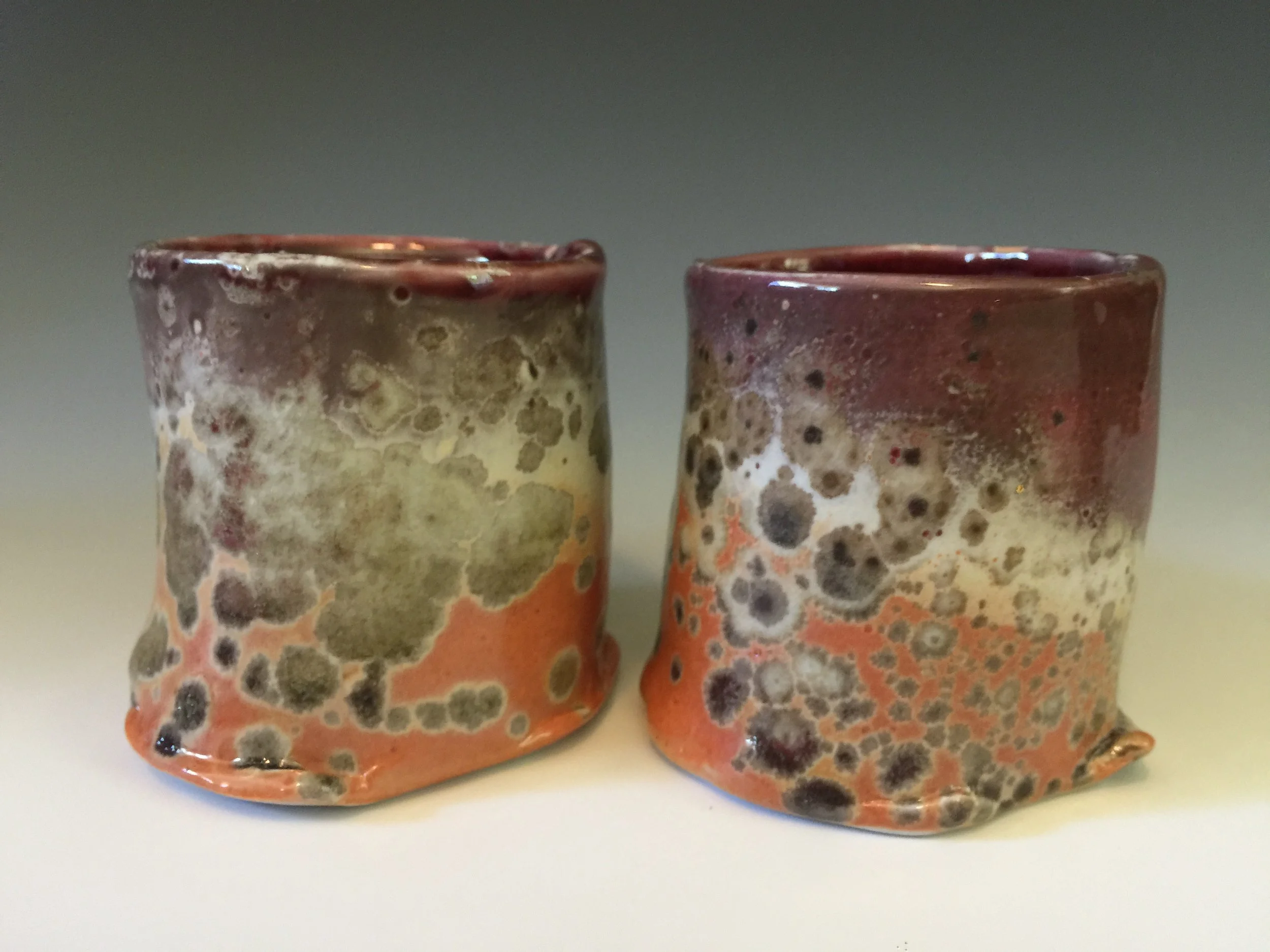 Sipping cups w_ shino _ Copper red, carbon crystals.JPG