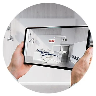 Person taking a photo of a dental clinic with a tablet