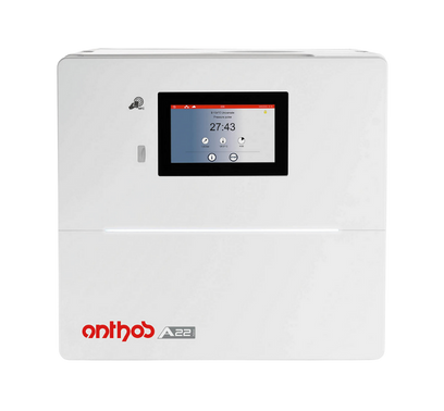 A white medical or laboratory device with a digital screen displaying the time 27:43 and control icons, branded with 'anthos' and model 'A22'.