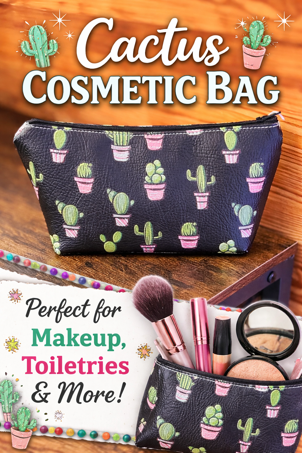 Circle H Cactus Cosmetic Bag