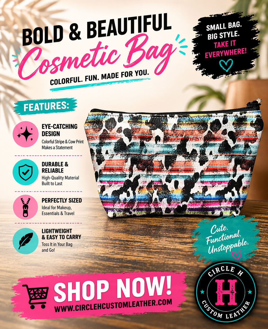 Circle H Cowhide Serape Cosmetic Bag