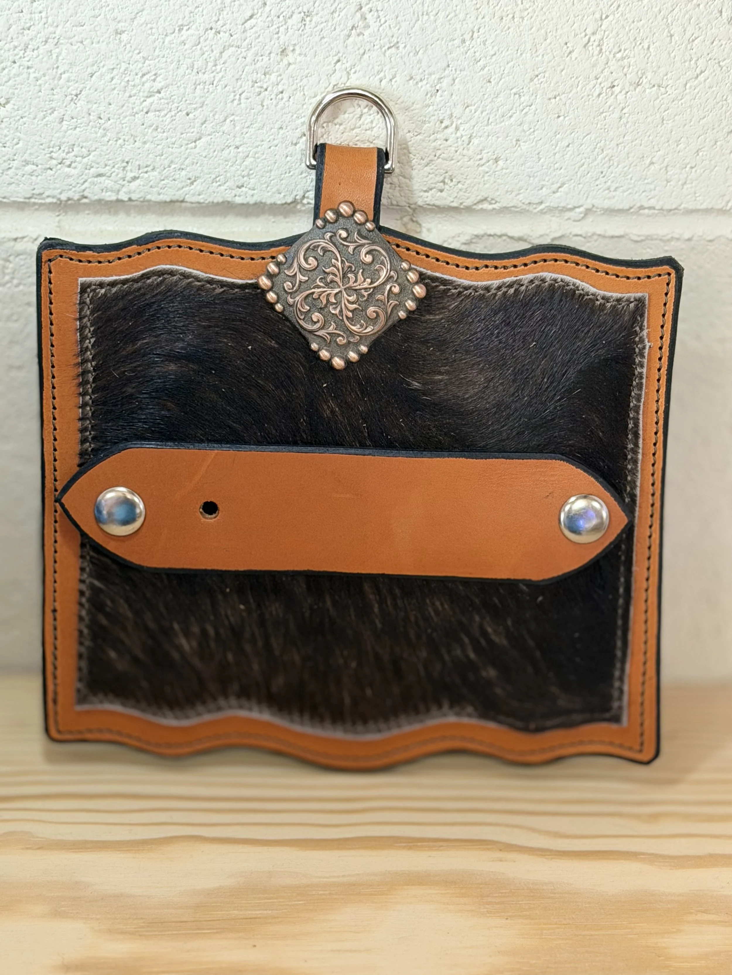 Handcrafted Leather & Cowhide Belt Buckle Holder