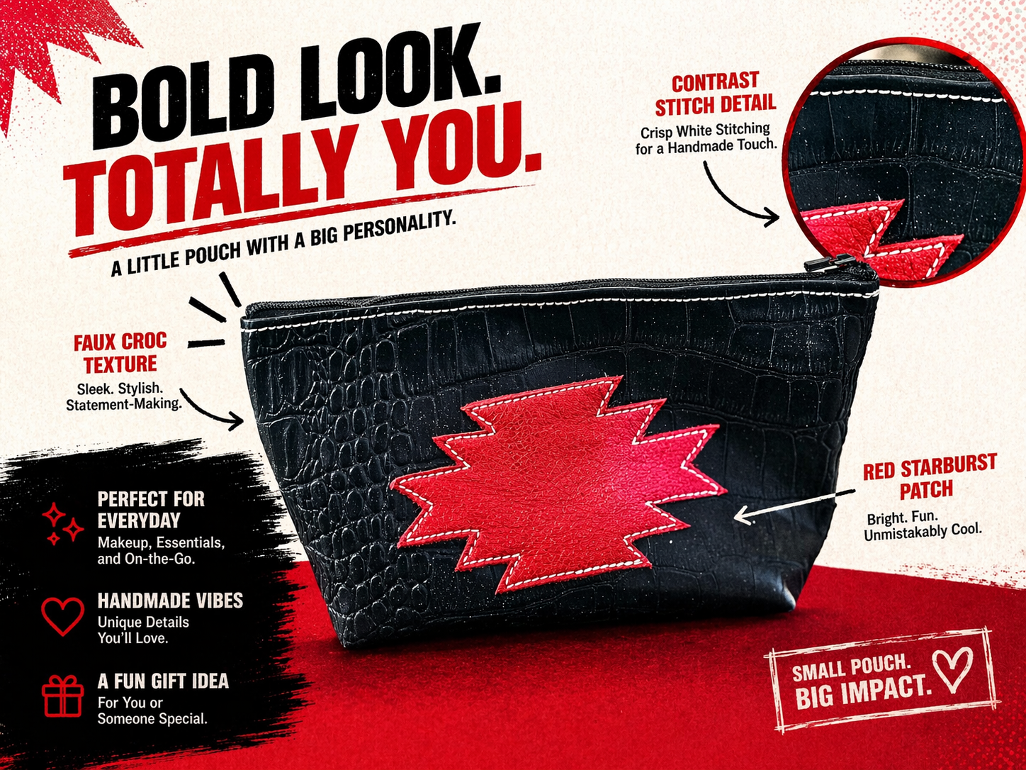 Circle H Red Aztec Croc Cosmetic Bag