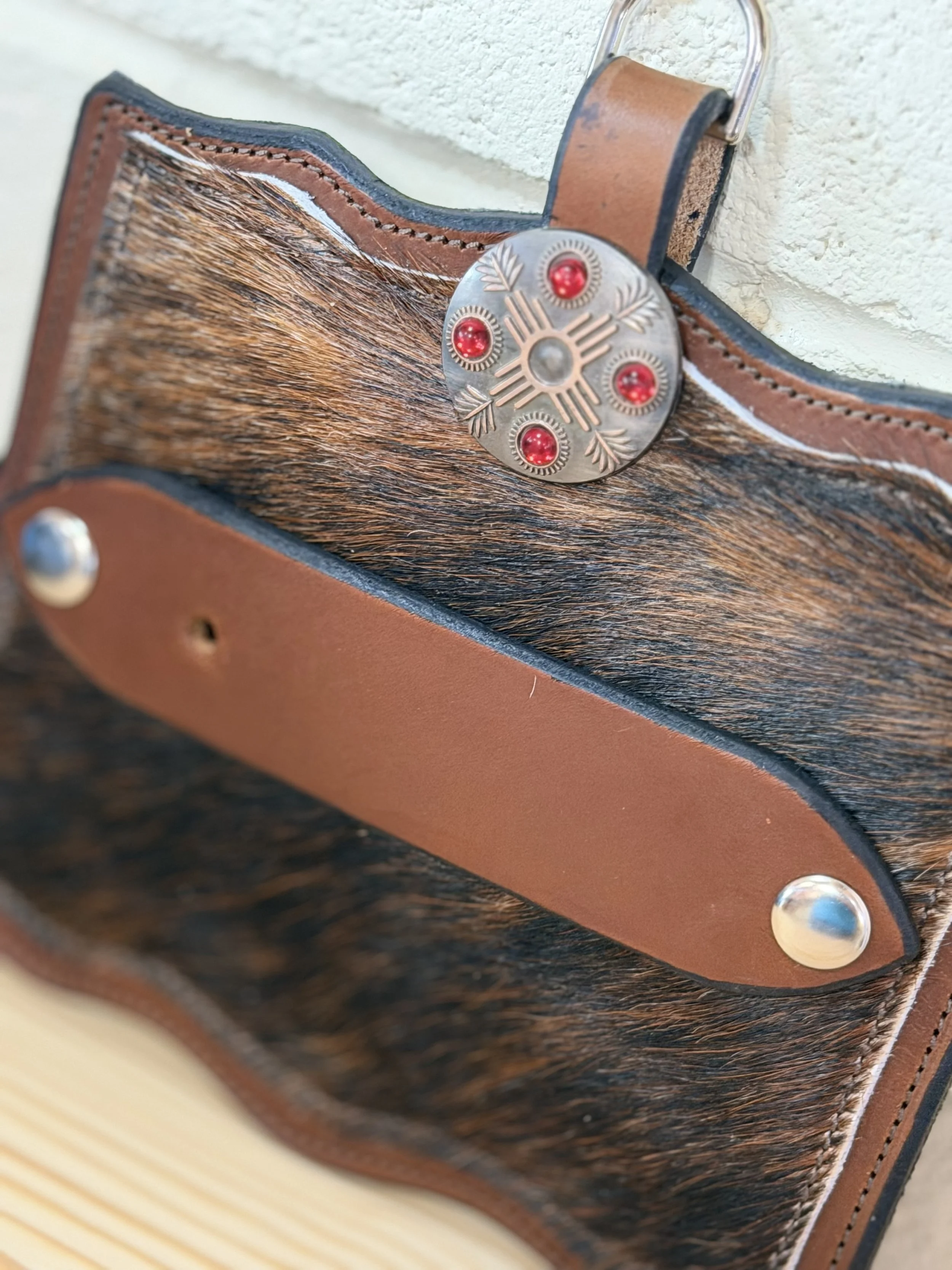 Handcrafted Leather & Cowhide Belt Buckle Holder