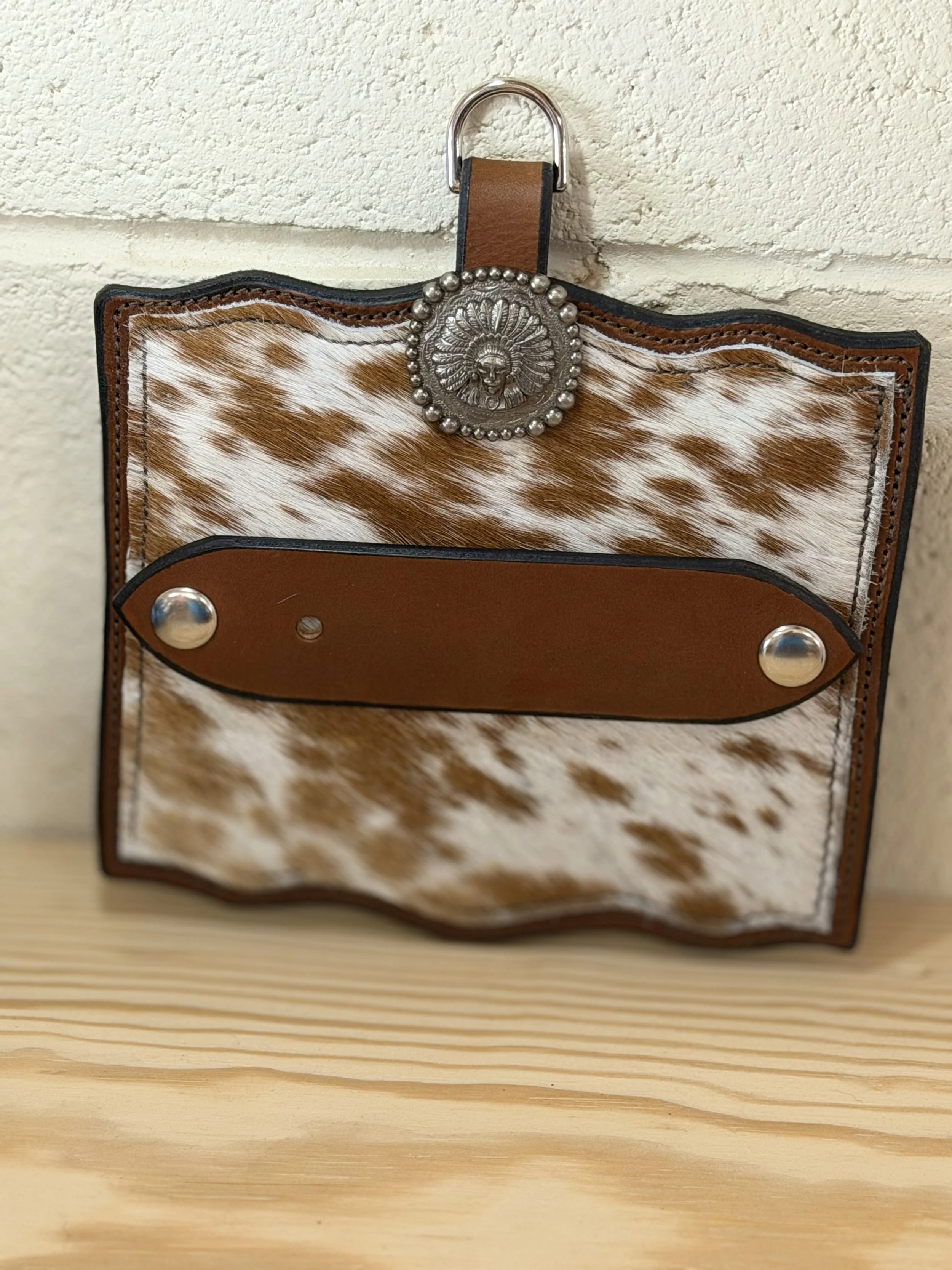 Handcrafted Leather & Cowhide Belt Buckle Holder