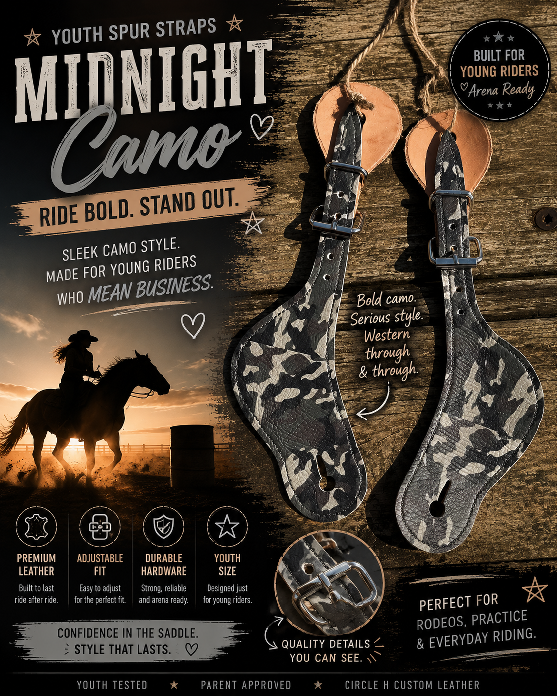 Midnight Camo Youth Spur Straps