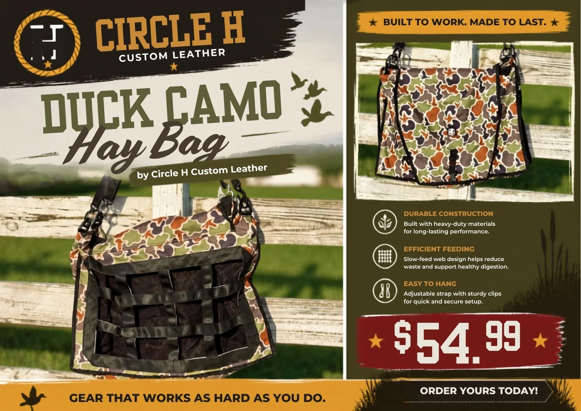 Circle H Custom Leather Duck Camo Hay Bag