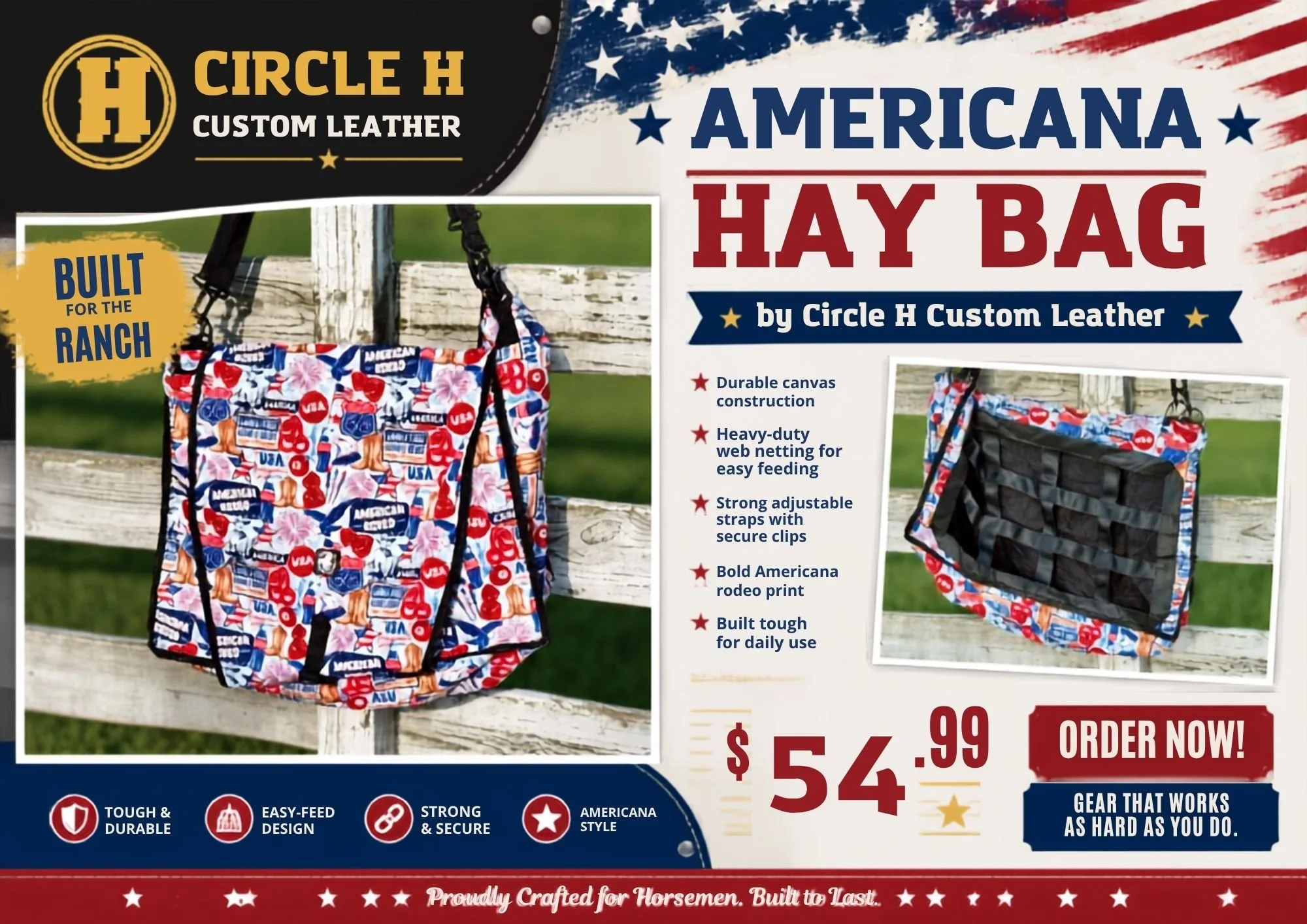 Circle H Custom Leather Americana Rodeo Hay Bag