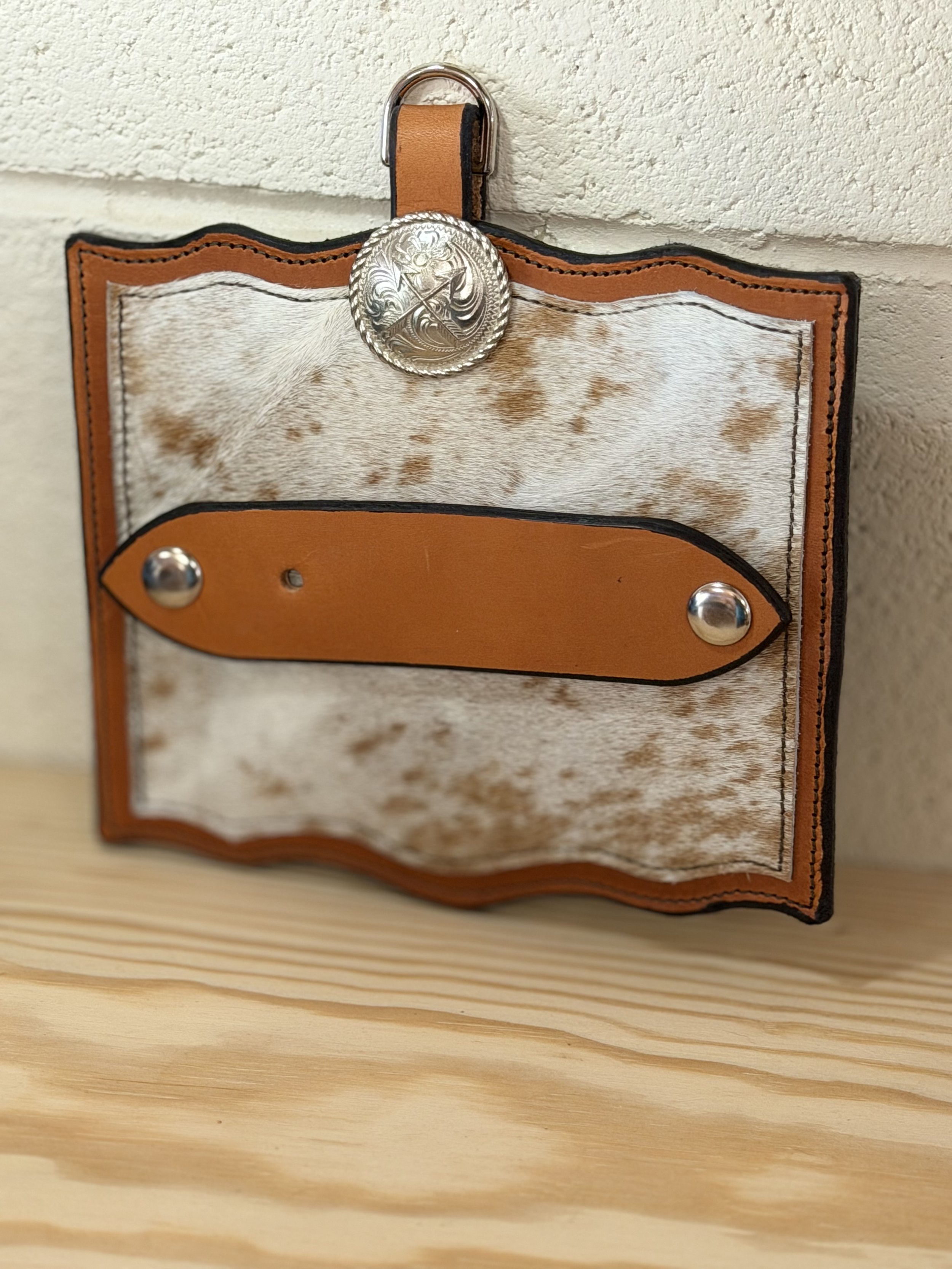 Handcrafted Leather & Cowhide Belt Buckle Holder