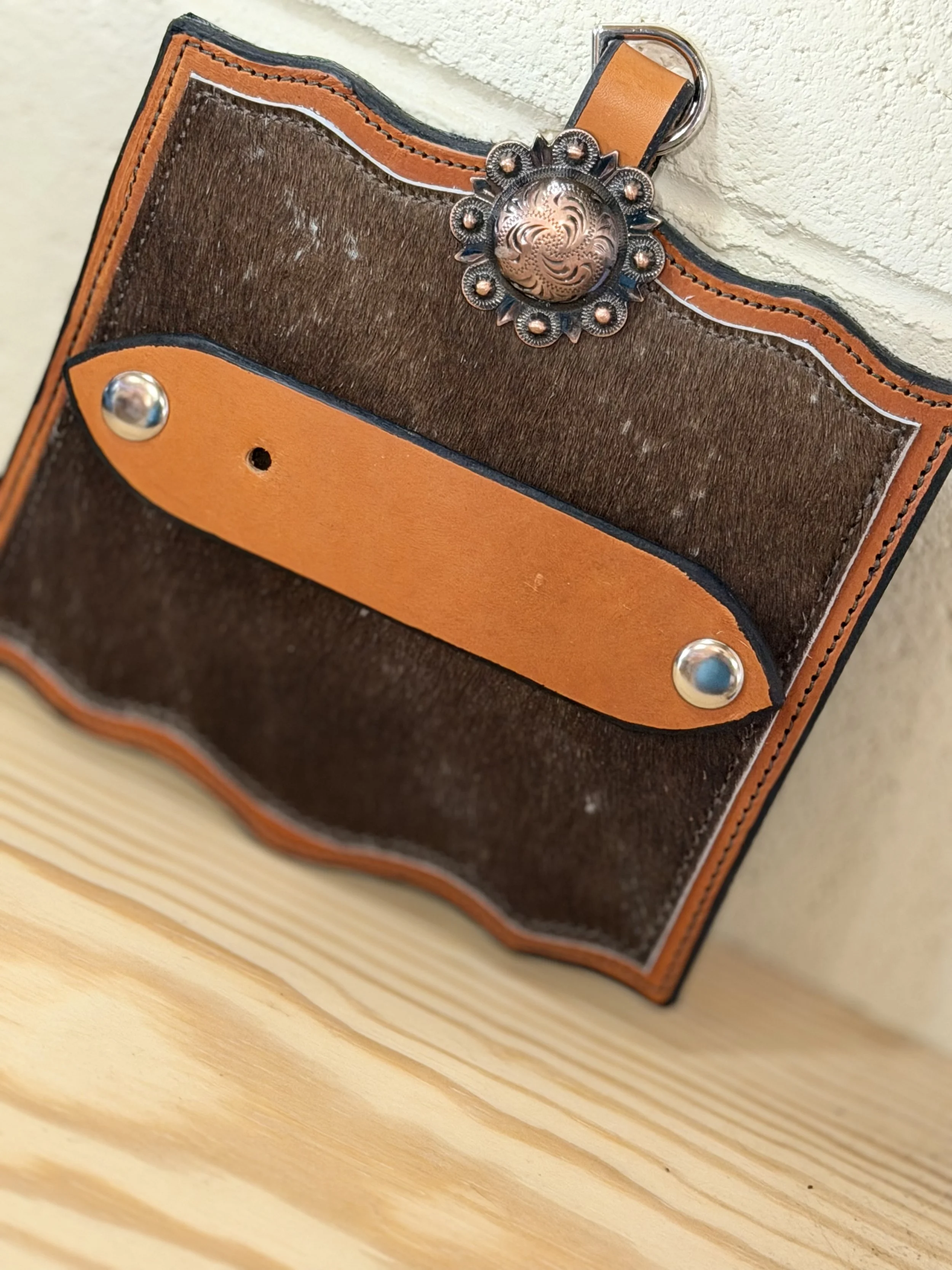 Handcrafted Leather & Cowhide Belt Buckle Holder