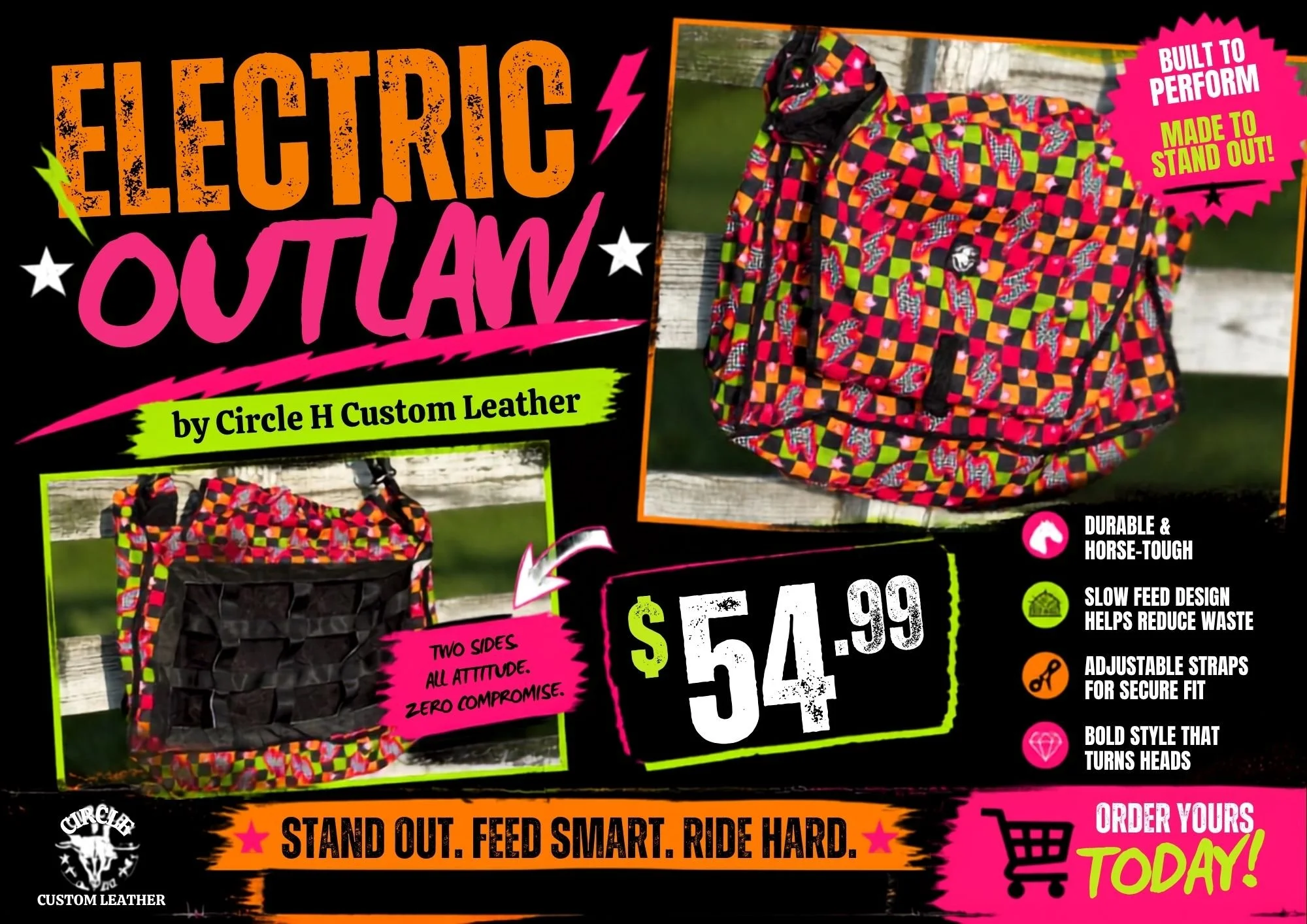 Circle H Custom Leather Electric Outlaw Hay Bag