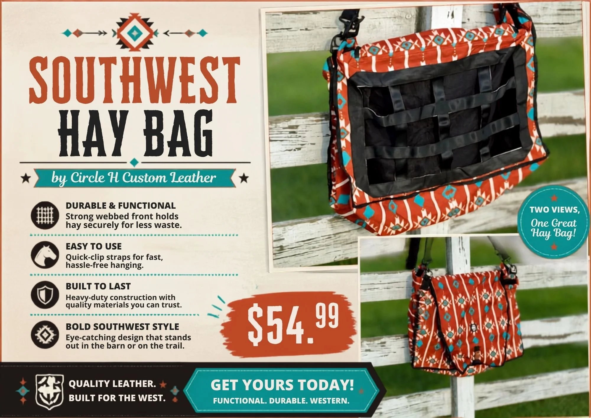 Circle H Custom Leather Southwest Hay Bag