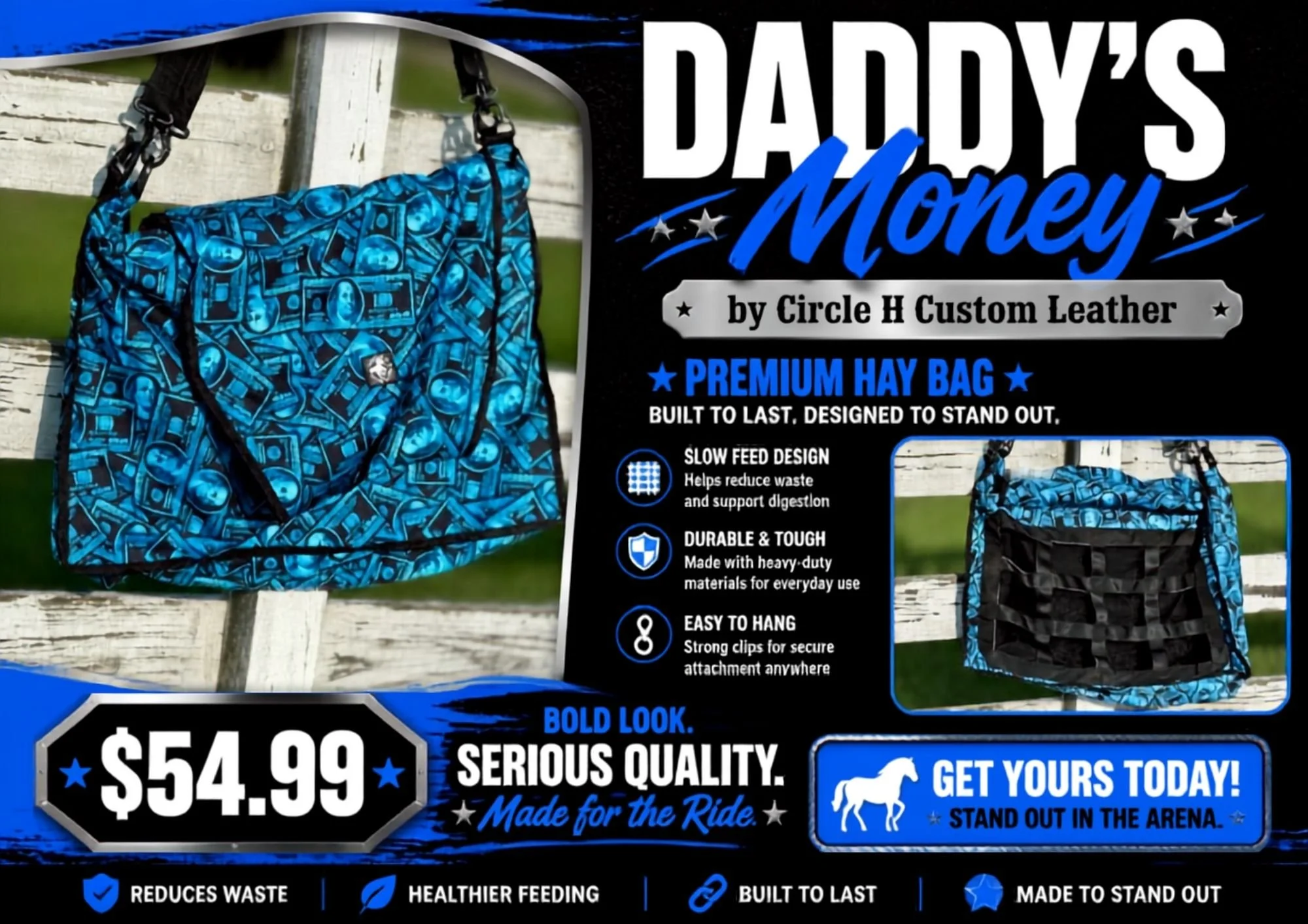 Circle H Custom Leather Daddy's Money Hay Bag