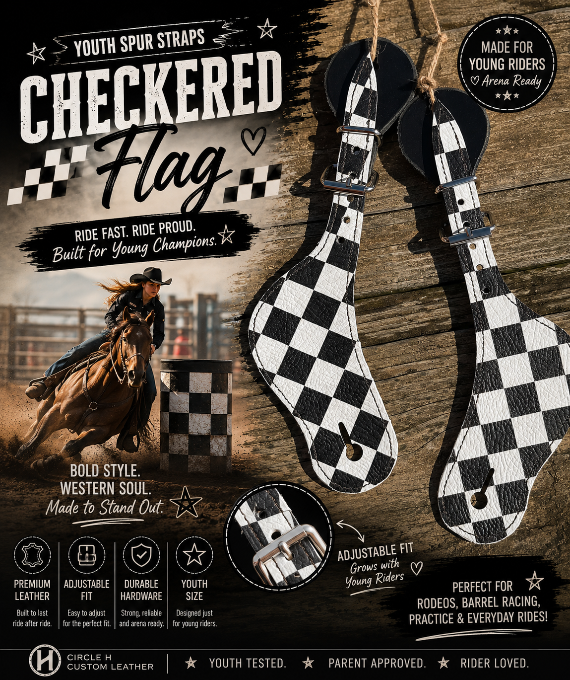 Checkered Flag Youth Spur Straps