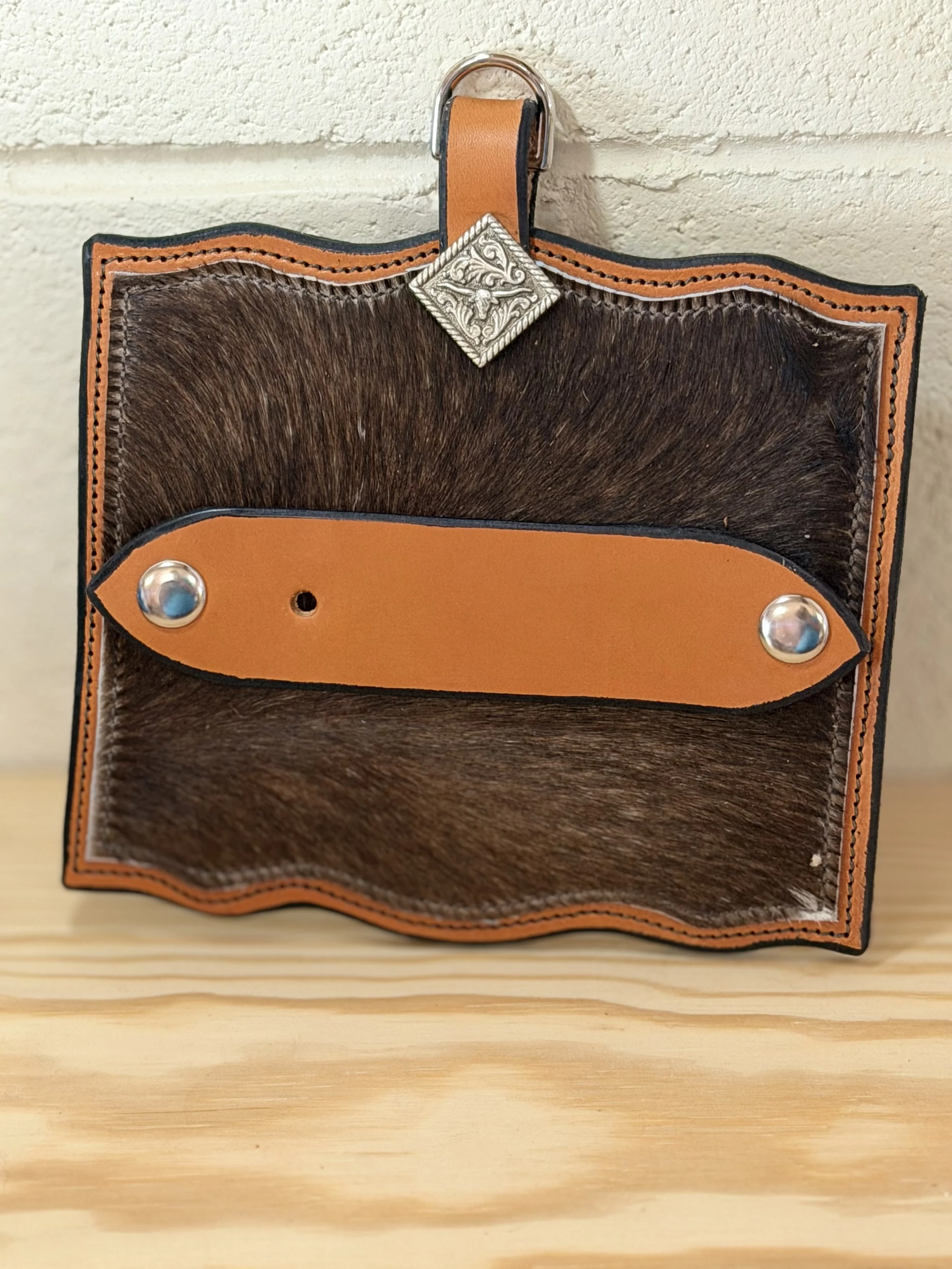 Handcrafted Leather & Cowhide Belt Buckle Holder