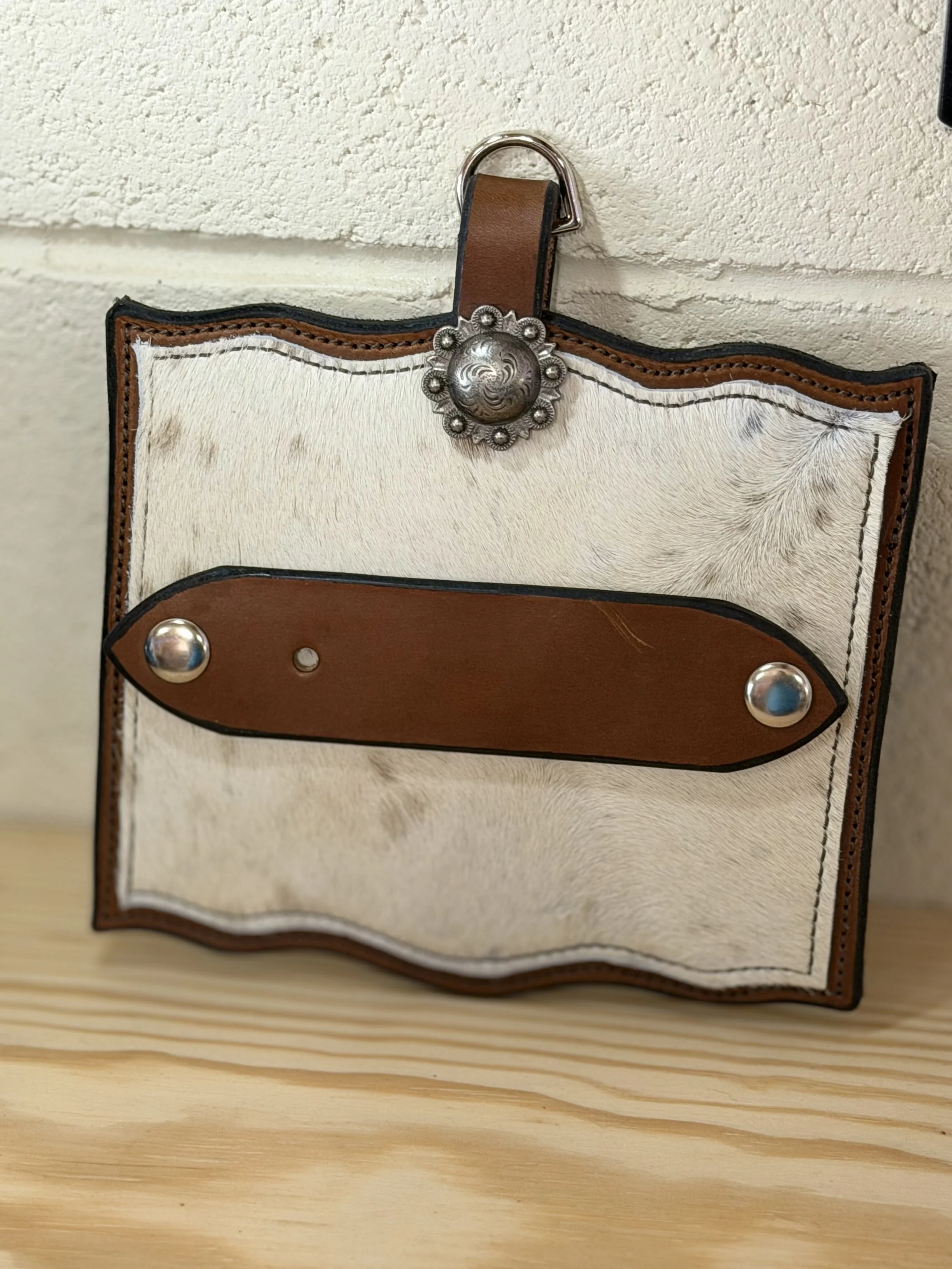 Handcrafted Leather & Cowhide Belt Buckle Holder