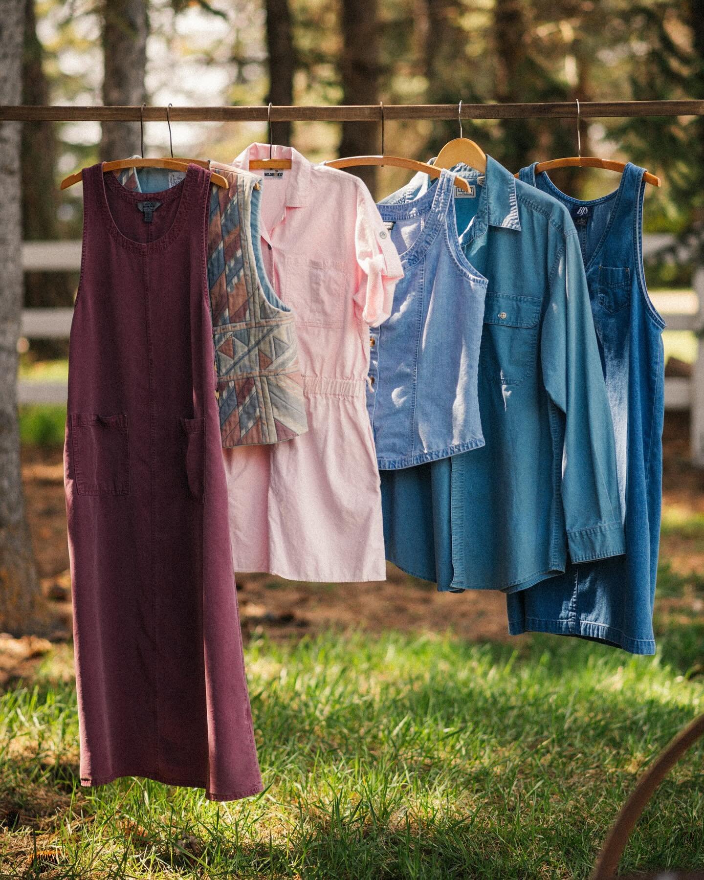 A moment for some of our favorite pieces of clothing in the shop!

BJS Denim dress: size medium, $30
LL Bean denim shirt: size large, $15
Roughrider denim tank top: size large, $20
Vintage Wild Honey romper: size 5, $40
Handmade vest: $22
AKS tencel 