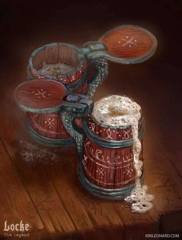 A small wooden barrel with a spigot, overflowing with foamy beer, on a wooden surface.