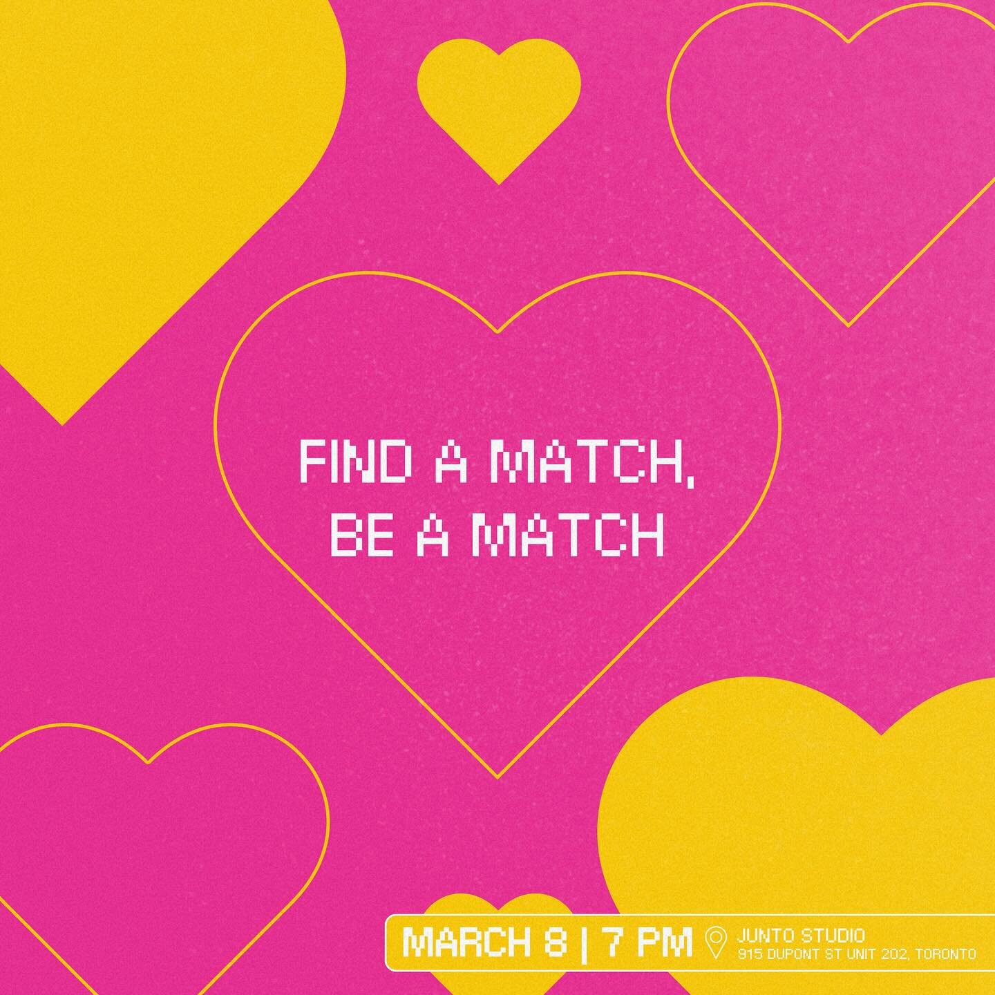 Roses are red, violets are blue, it&rsquo;d an honour to find a match, just for you! 💛

This Valentine&rsquo;s Day we are encouraging you to find your match, and be somebody&rsquo;s match by becoming a stem cell donor!
Join us on March 8 to not only