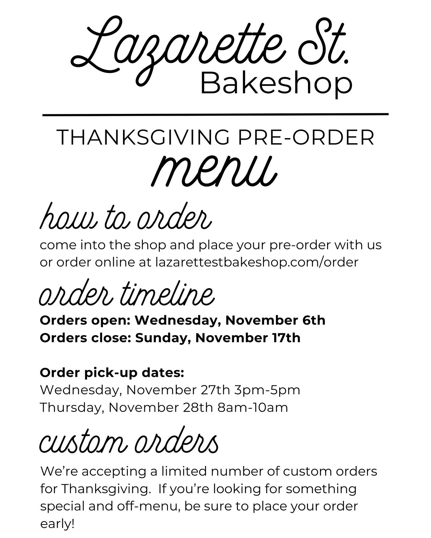 Our thanksgiving menu goes live online later today. Here&rsquo;s a little preview&hellip;