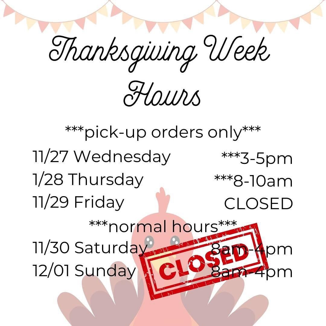 UPDATE: please see updated hours for this weekend, 11/30 and 12/01.  We will be back next Thursday, December 5th with all of the Christmas goodies and a few surprises too!