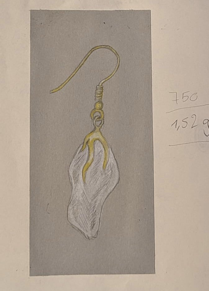 Eigene gestaltete Ohrhänger in Gelbgold 750 mit Keshi-Perlen, Zeichnung Variante