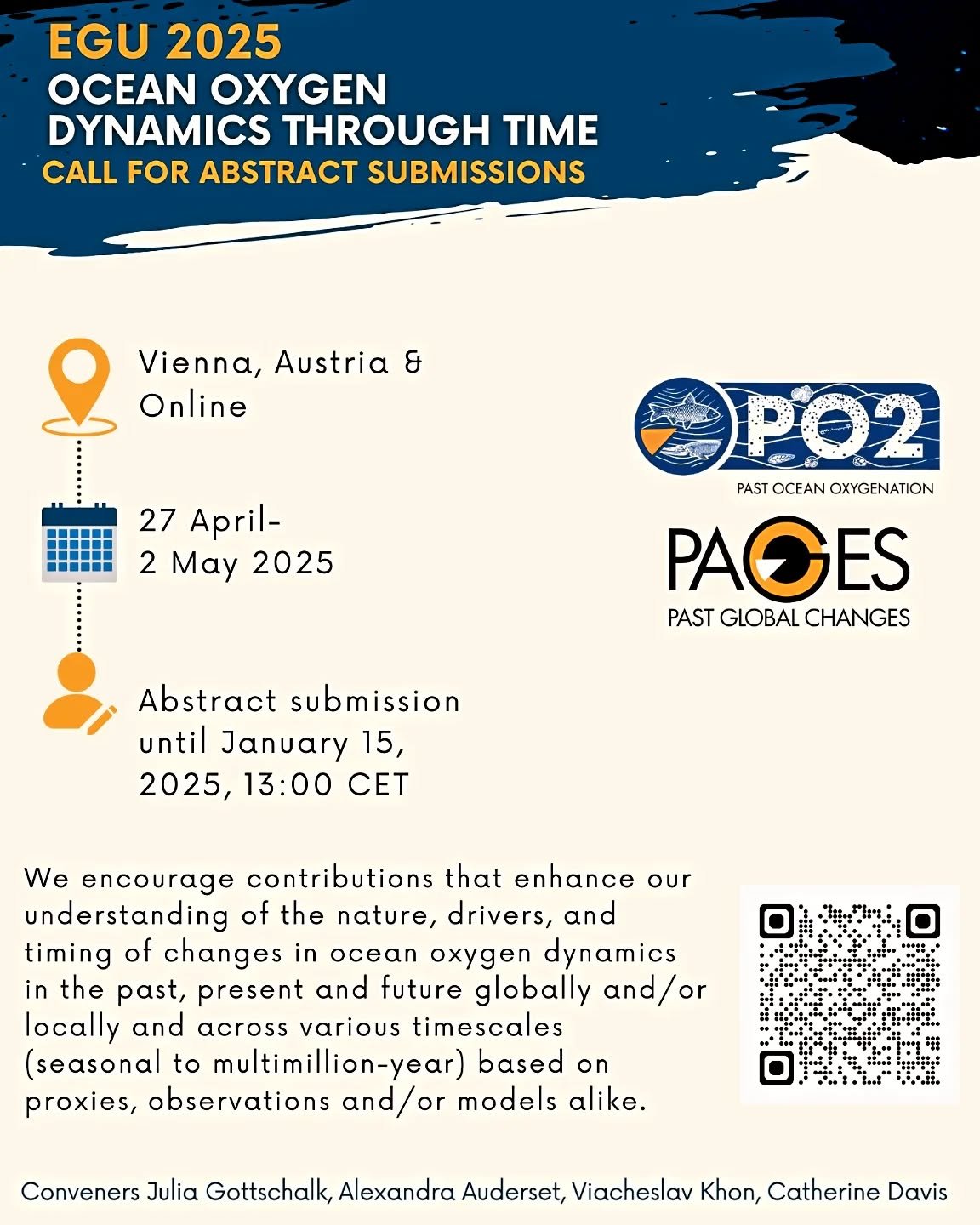 We encourage to submit your abstract about past #oxygen research (proxies, observation, models) to the @eurogeosciences PO2 session (QR code).
See you in Vienna or Online next year!