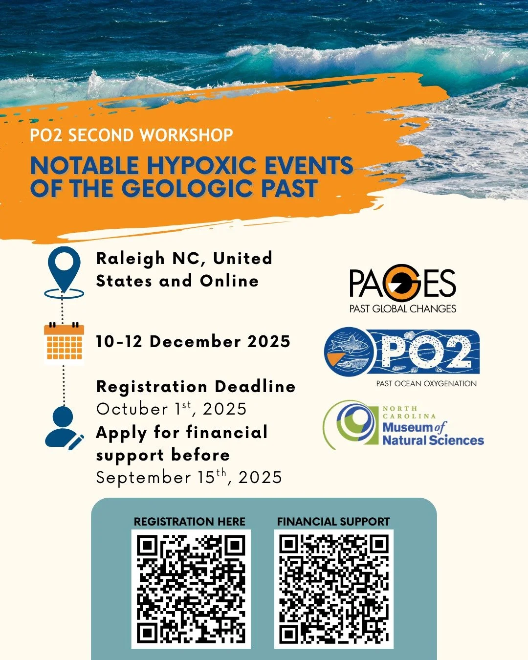 📣Registration is open for the PO2 2nd Workshop!🌊 We invite the #ocean #oxygen community to our #PO2workshop #hypoxic, #events, #geologicpast . Announced Pages (Past Global Changes) @pages_ipo , PO2 (Past Ocean Oxygenation) @po2_pages and NC Museum
