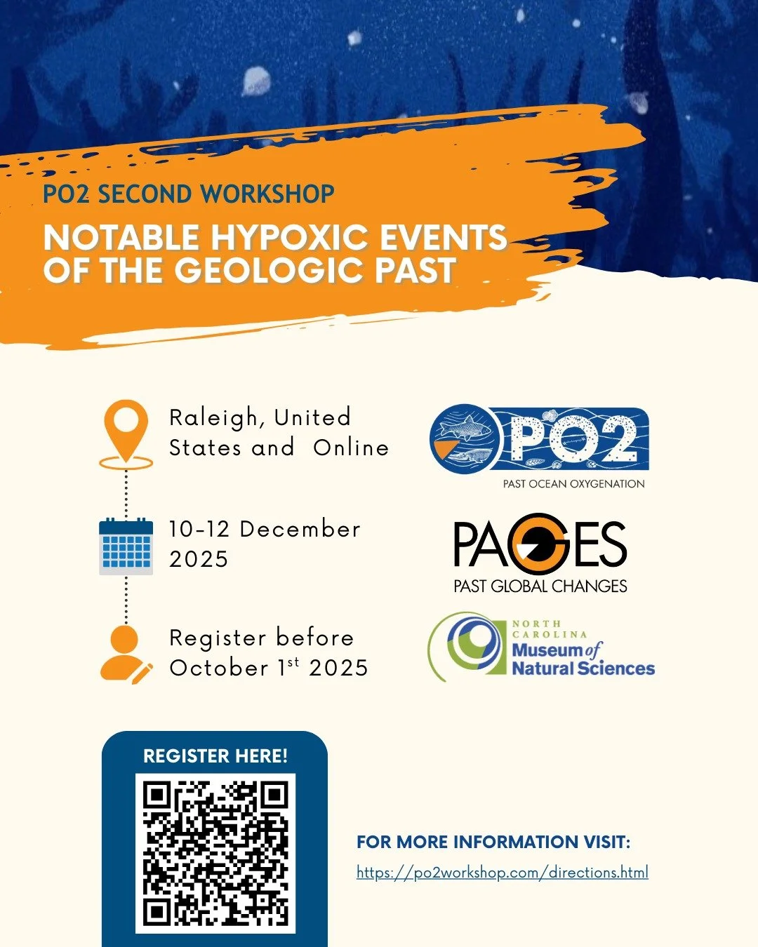 📣Don’t miss out! You can still register for the PO2 Second Workshop!🌊 We invite the #ocean #oxygen community to our #PO2workshop #hypoxic, #events, #geologicpast . Announced Pages (Past Global Changes), PO2 (Past Ocean Oxygenation) and NC Mus