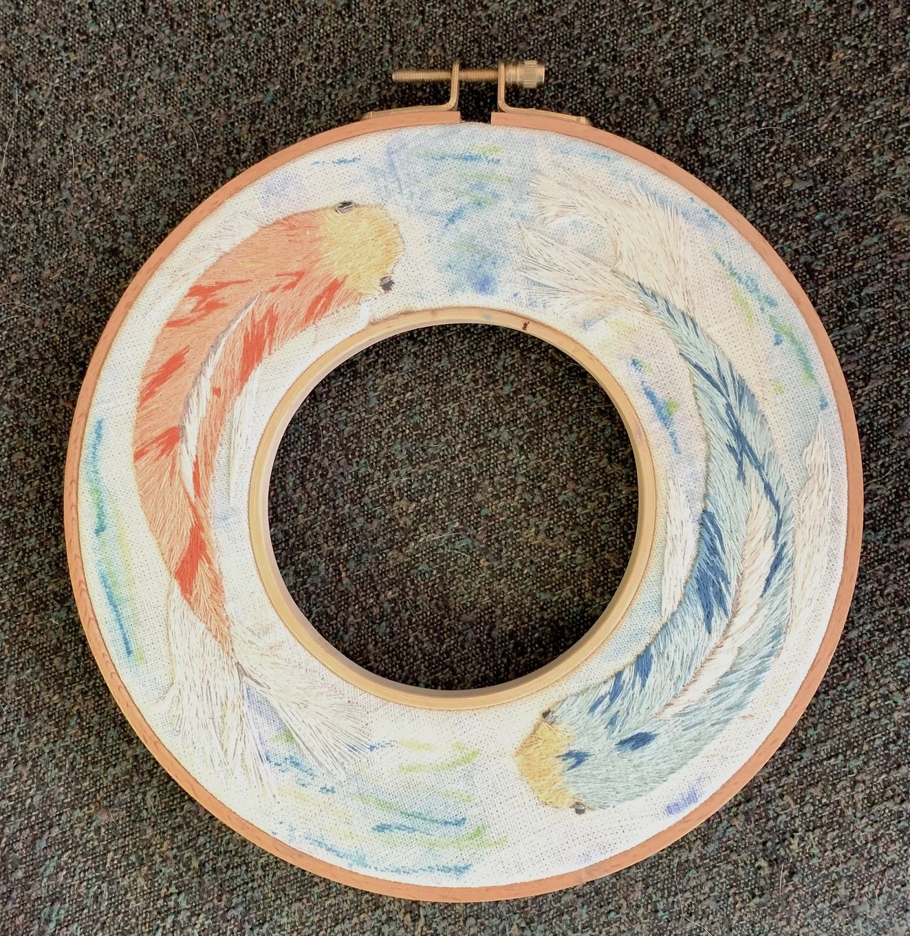 Double Hoop Koi Embroidery