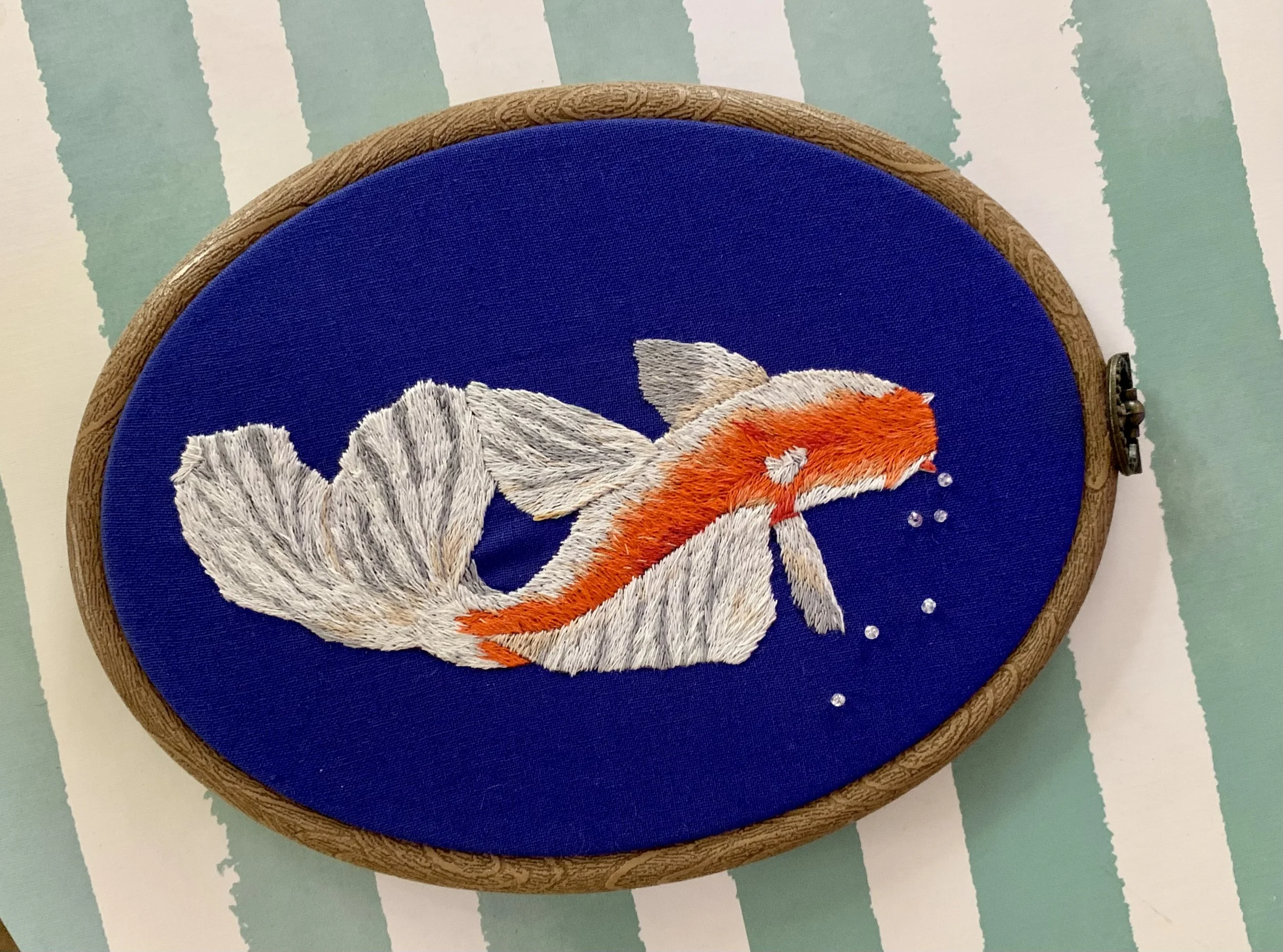 Hand Embroidered Koi with Beads
