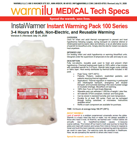 Warming Pack Tech Sheet